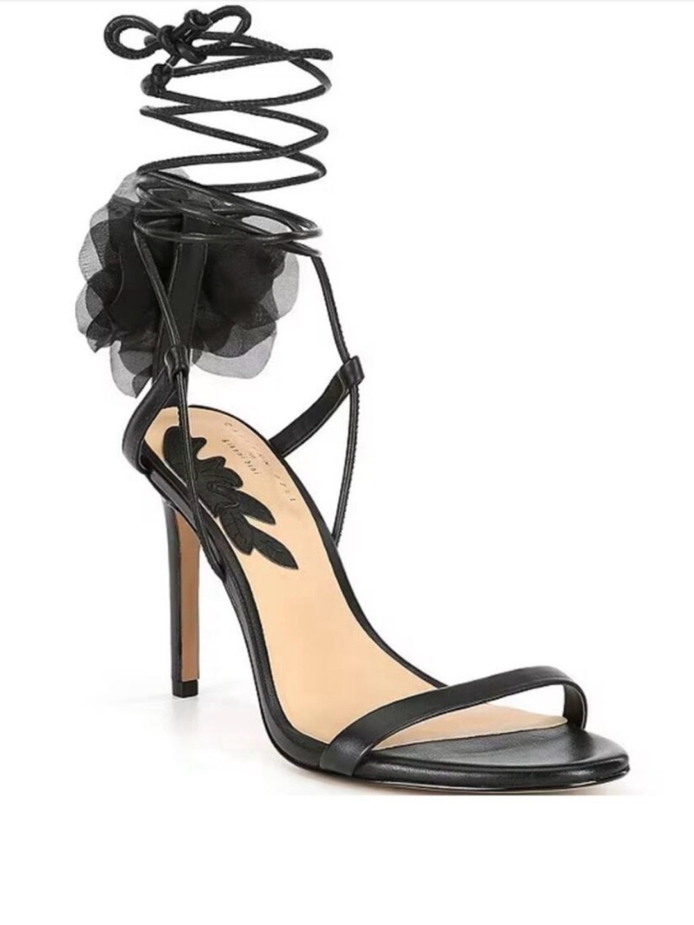 Gianni Bini x Caelynn Bell Papillon Black Flower Ankle Wrap Heels Size 8